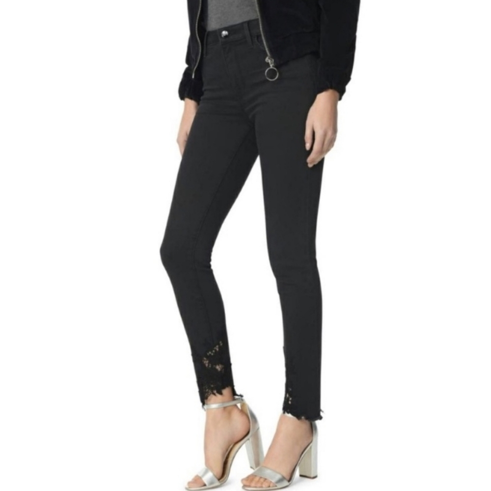 Sam Edelman Black The Stiletto High Rise Skinny Ankle Lace Hem Jeans 24